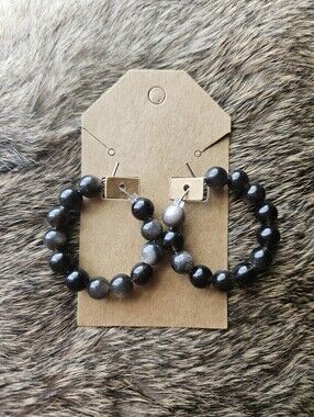 Silver Obsidian Hoops 💫 Handmade
